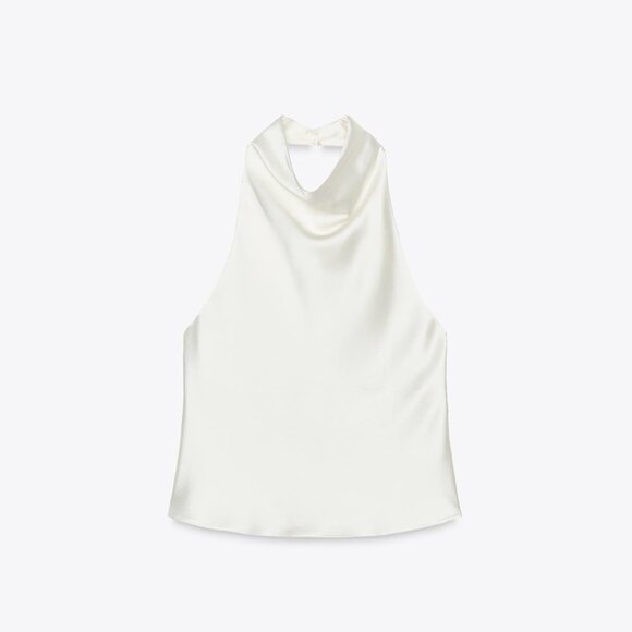 ZARA Ecru Satin Effect Halter Top – Sizes XS & M – NWT Brand New with Tags 🤍 - Picture 5 of 10